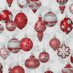 RK15760-186  Holiday Flourish - Red/Silver Baubles (per Metre)