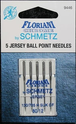 9446 - Ball Point (Jersey) Size 80/12 Needle - PK5 - Floriani Chrome