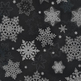RK16561-189 EBONY  Holiday Flourish - Black/Grey/Silver (per Metre)