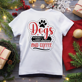Dogs Sewing Fabric M. Emb & Coffee | T-SHIRT
