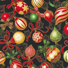 RK16560-2  Holiday Flourish - Black/Red/Green/Gold (per Metre)