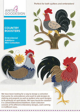 Mini - Country Roosters - Embroidered Additions