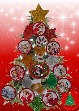 Magnetic Christmas Tree (Medium) Red Decorated - Kitten Lovers