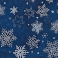 RK16561-62 INDIGO Holiday Flourish - Blue/Silver (per Metre)