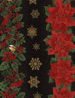 TT4278B Holiday Poinsettia & Birds Border Black & Gold Metallic