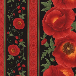 TT3888A Striped Poppies / Black (per metre)