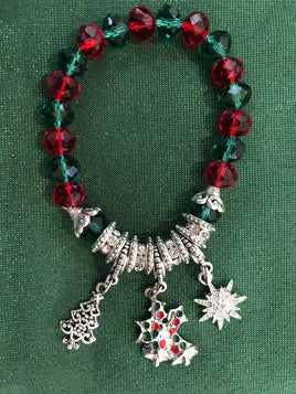 Bracelet - Red  Green Silver - Tree, Bells, Snowflake