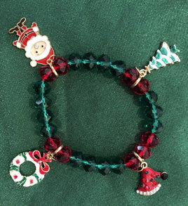 Bracelet - Red  Green - Santa, Wreath, Hat, Tree